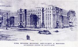 École ménagère régionale, St-Jacques de Montcalm, Sœurs de Ste-Anne  (Lanaudière) – dessin bleu et blanc.