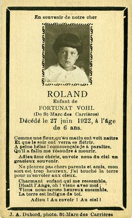 Carte mortuaire de Roland Vohl
