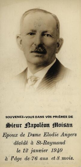 Sieur Napoléon Moisan – Carte mortuaire