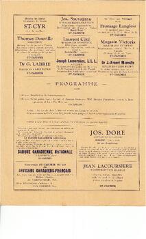 Programme de la Célébration de la Saint-Jean Baptiste du 25 juin 1934, à Saint-Casimir