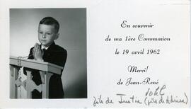 Souvenir de la première Communion de Jean-René Vohl