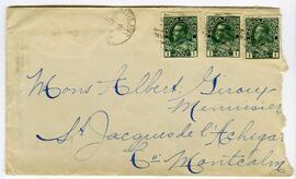 Enveloppe à Monsieur Albert Giroux, menuisier, Saint-Jacques de l'Achigan, Montcalm