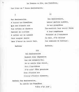 La chanson du 60e anniversaire des Fermières de Deschambault