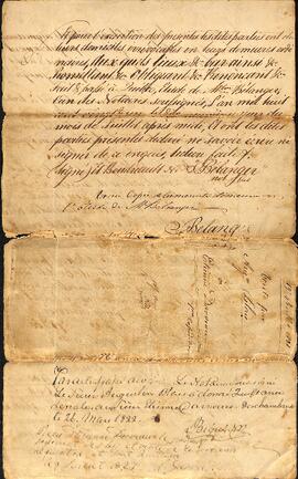 Contrat de vente d’une terre située dans la paroisse de Deschambault, par Augustin Blais à Étienne Darveau, signé le 1er juillet 1821, par le notaire Bigrés. Partie 3
