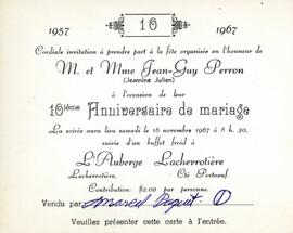 10 ième anniversaire de mariage de M. Mme Jean-Guy Perron. Auberge de Lachevrotière.