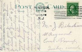 Power House and passaic Falls - Paterson N-J - À Joséphine - Verso