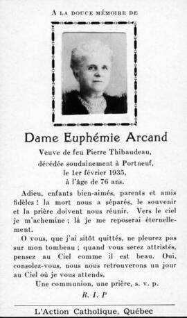 Arcand Euphémie veuve de Pierre Thibaudeau