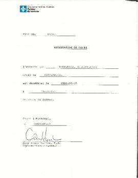 Attestation de Décès de Jean-Charles Bourgeois - Montréal