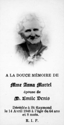 Martel Anna - Carte mortuaire