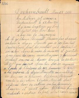 Témoignage concernant le meurtre du 29 mars 1886 dans la seigneurie de Deschambault (Saint-Alban) - Alphonse Perreault a été tué par Elzéar Marcotte