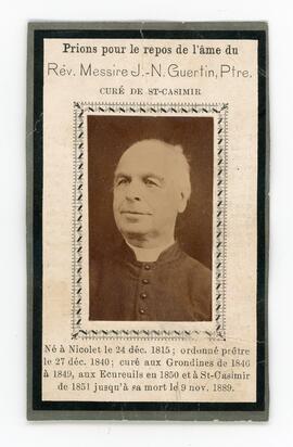 Carte mortuaire du curé de Saint-Casimir, J.-N. Guertin, Ptre.