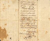 Procès-verbal d’arpentage déterminant une ligne de partage entre les terres de François Gausselin et Joseph Naud, à la demande de François Gausselin, Joseph Naud et Étienne Darveau, par l’arpenteur Louis Legendre, le 23 février 1815.