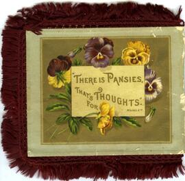 Livret de pensées, couleur, avec franges en soie, vert avec franges bourgogne, fleurs.