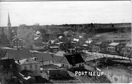 Vue aérienne du village et du pont