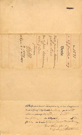 Contrat de vente d’une terre située dans le troisième rang, paroisse de Deschambault, par Jean Draveau (fils de Lin Darveau) à Joseph Darveau (son frère), signé le 27 juillet 1897, par le notaire Charles Marcotte.