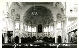 Intérieur de l’église de Saint-Casimir – lettre adressée à Émile Trottier au verso, de la part de Mme Henri Gendron