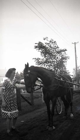 Vachon Irène avec un cheval attelé