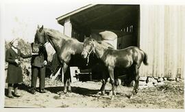 Berthe Petitclerc et Fortunat Vohl avec deux chevaux