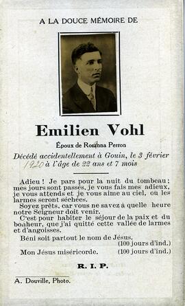 Carte mortuaire d’Émilien Vohl