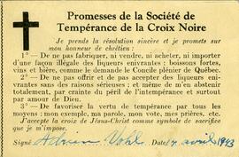 Promesses de la Société de Tempérance de la Croix Noire signée par Adrien Vohl