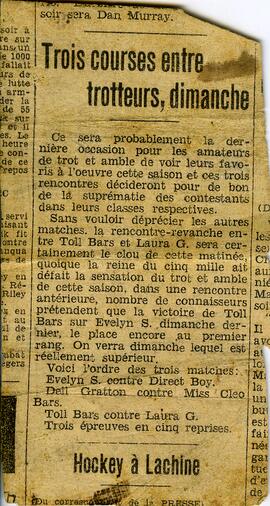 Coupure de presse mentionnant Laura G cheval de course de Fortunat Vohl