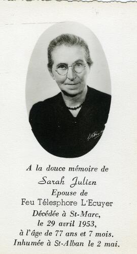 Carte mortuaire de Sarah Julien