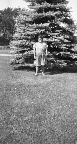 Femme devant un sapin