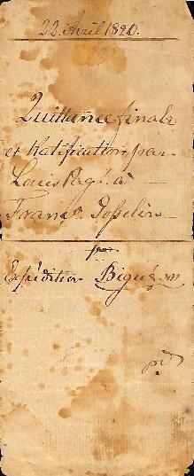 Quittance finale Louis Pagé à François Gosselin, 22 avril 1820