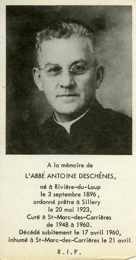 Carte mortuaire d’Antoine Deschênes