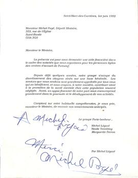 Document comprenant la requête auprès du gouvernement provincial pour l'organisme sans but lucratif du ¨Club Porte Bonheur¨qui oeuvre auprès des personnes agées.Le siège social est à St-Marc-des-Carrières.