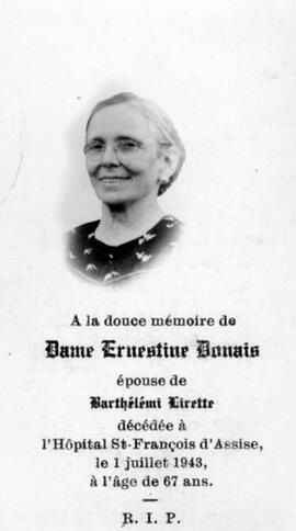 Bonais, Ernestine - carte mortuaire