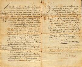 Contrat de vente d’une terre située au troisième rang de la paroisse de Deschambault par Jean-Baptiste Pagé (oncle et tuteur des enfants de feu Joseph Pagé et défunte Françoise Garlernau) à Nicolas Perrault, signé le 5 janvier 1812, par le notaire de Lachevrotière.