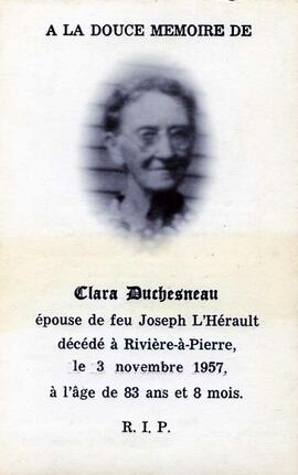 Duchesneau Clara, épouse de feu Joseph L'Hérault