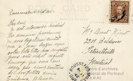Carte postales d'Émillienne Blanche à Donat Rivest (verso)