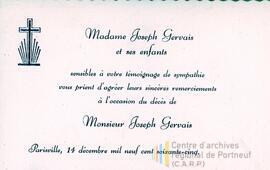 Carte mortuaire – Joseph Gervais