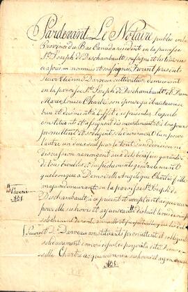 Contrat de constitution de rente, par Sieur et Dame Étienne Darveau en faveur d’Angélique Chartré, signé le 23 janvier 1837, par le notaire de Lachevrotière.