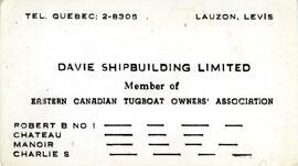 Carte d'affaire de la Davie Shipbuilding Limited