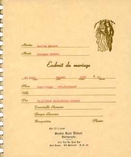 Extrait de mariage Georges Nadeau et Annette Paquet