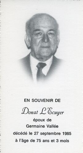 Carte mortuaire de Donat L’Écuyer