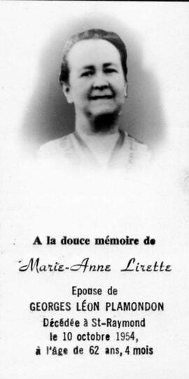 Lirette Marie-Anne - Carte mortuaire