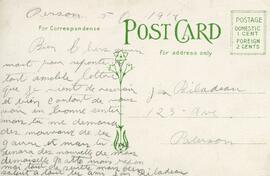 Souvenir de New-York - À Joséphine Bilodeau - Verso