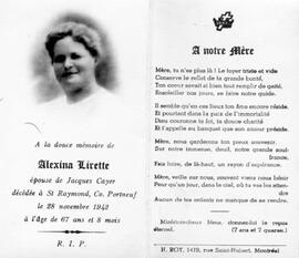 Lirette Alexina - Carte mortuaire