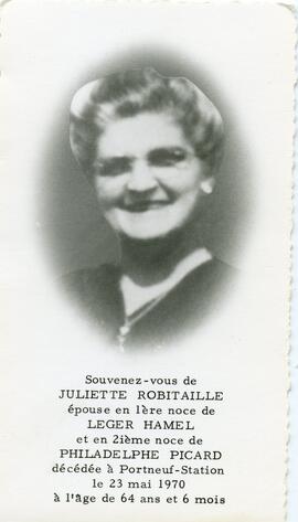 Carte mortuaire de Juliette Robitaille