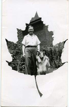 Tom Reeves avec un chien à l’extérieur dans une feuille d’érable