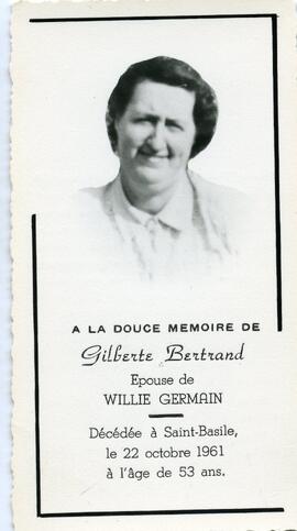 Carte mortuaire de Gilberte Bertrand