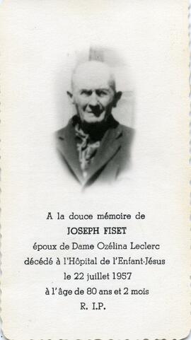Carte mortuaire de Joseph Fiset