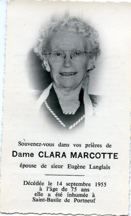 Carte mortuaire de Clara Marcotte