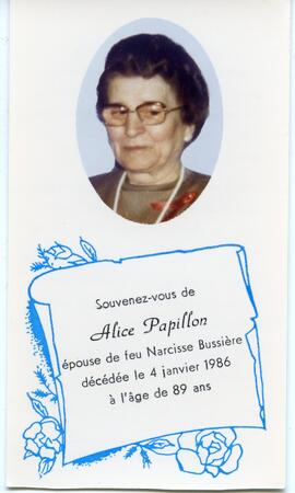 Carte mortuaire d’Alice Papillon